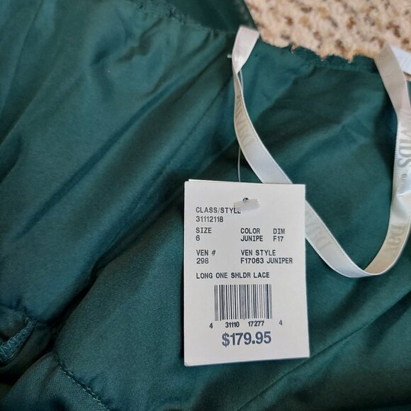 NEW Davids Bridal Formal Dress Forest Green Lace Chiffon 1 Shoulder Size 6 - Picture 8 of 15